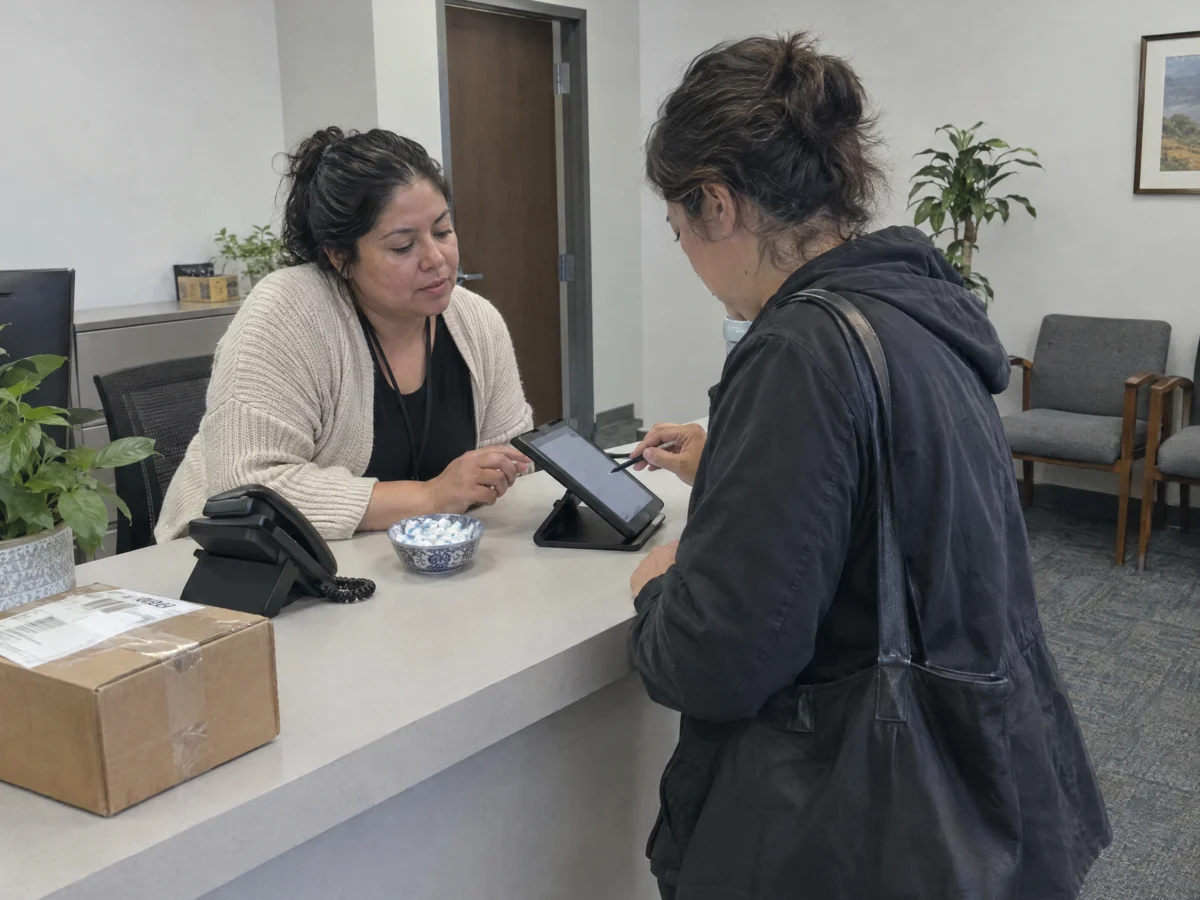 Administrative assistant at work in a modern office
