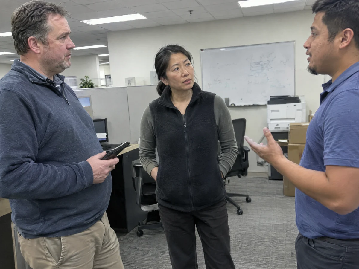 Recruiter checking in with a client manager and a contract professional