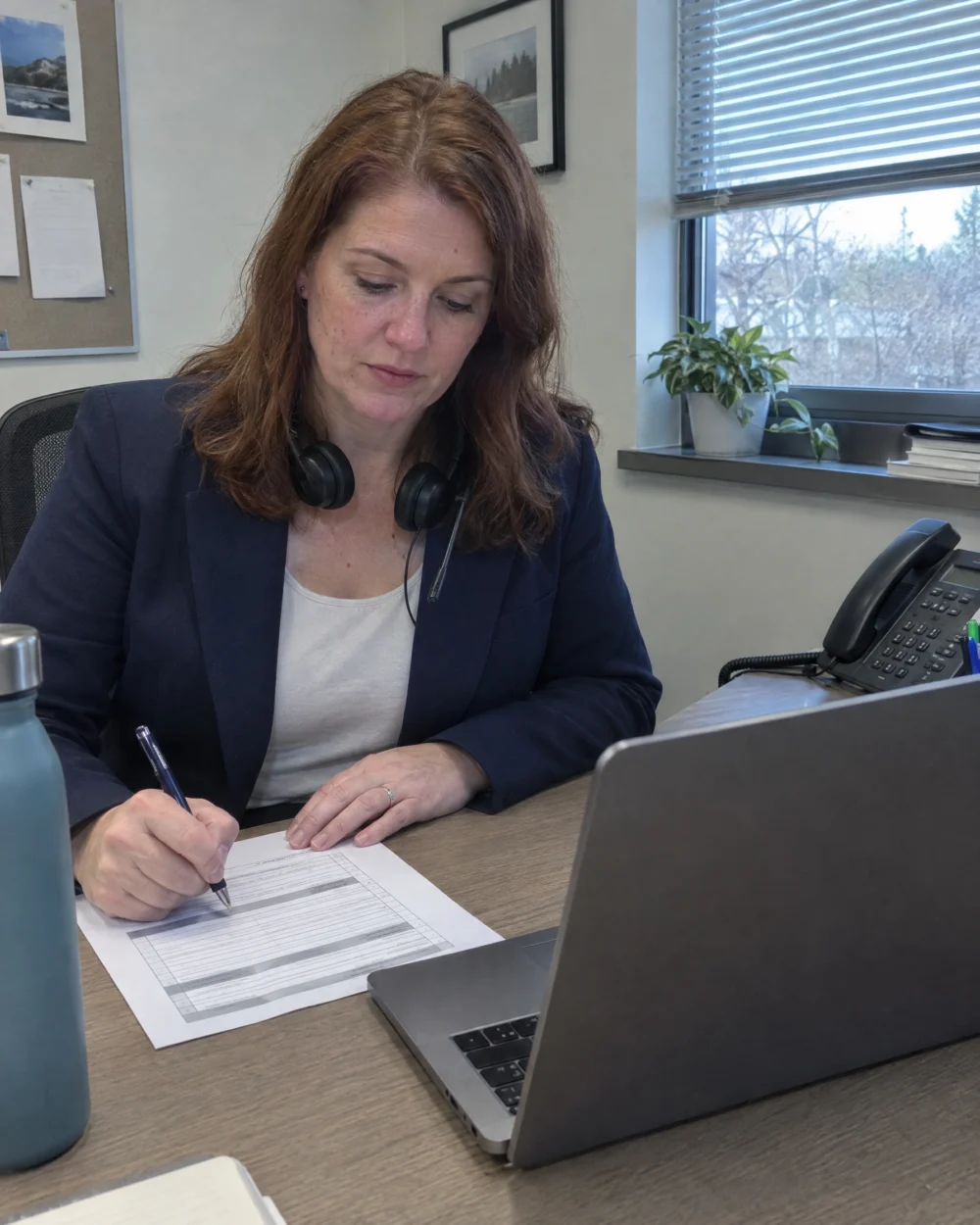 Recruiter taking notes on a scorecard during a structured candidate interview