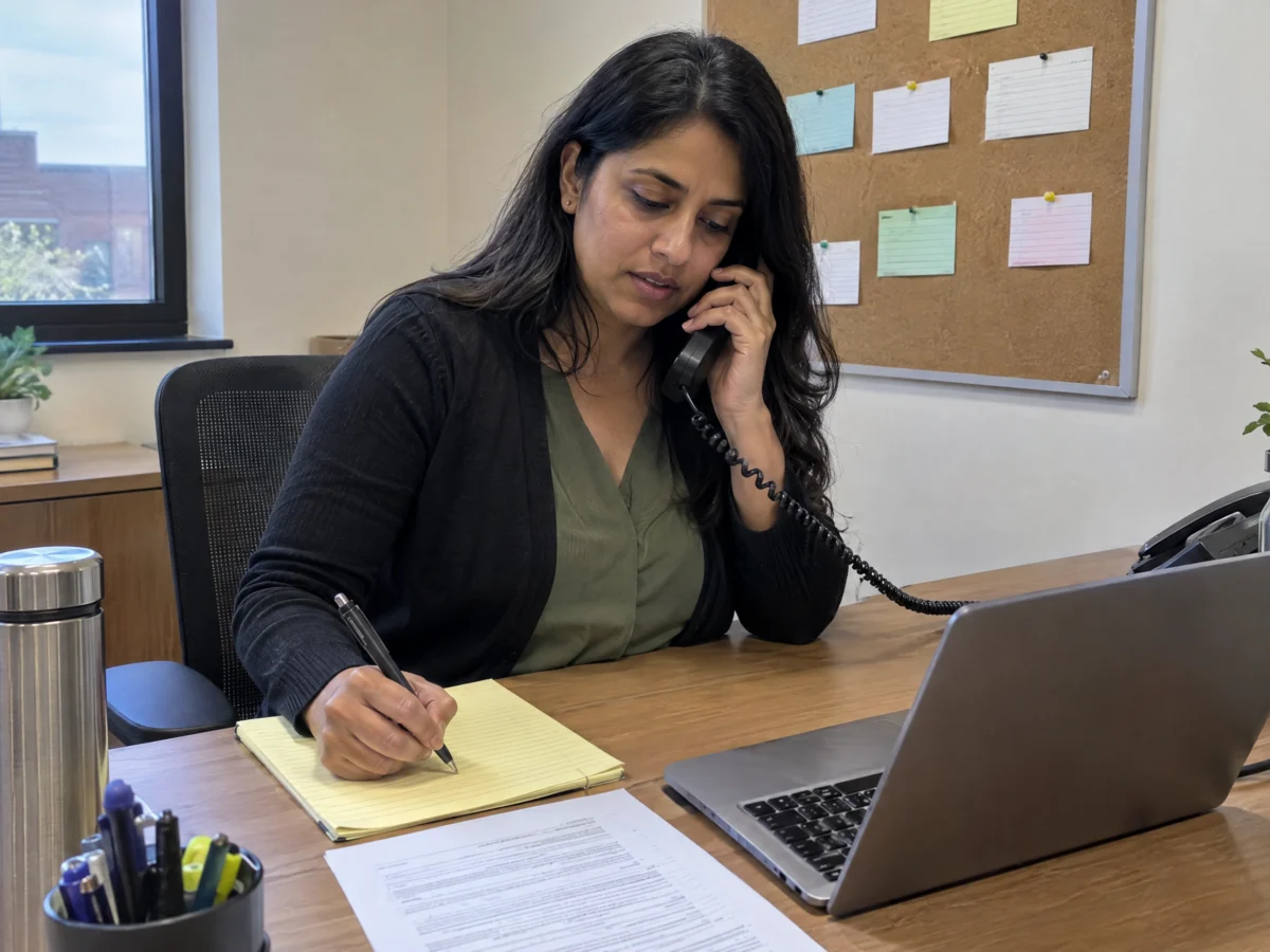RUS recruiter on a call with a client, taking notes on a job description