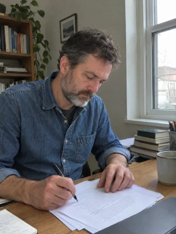 Content writer at work in a modern office