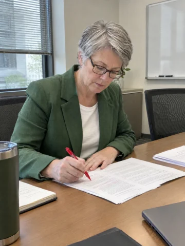 Contract manager at work in a modern office