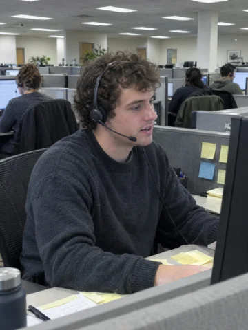 Customer service representative at work in a modern office