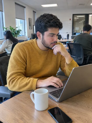 Digital marketing specialist at work in a modern office