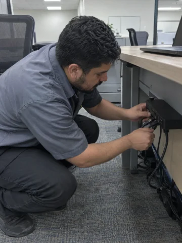 Help desk technician at work in a modern office