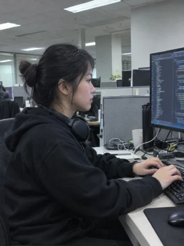 Software engineer at work in a modern office